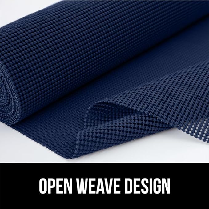 GORILLA GRIP powerGRIP Drawer Shelf and Cabinet Liner, Thick Strong Hold, Non-Adhesive Liners Protect Kitchen Cabinets and Cupboard, Bathroom Drawers, Easy Install, Breathable Mat, 12" x30', Navy Blue