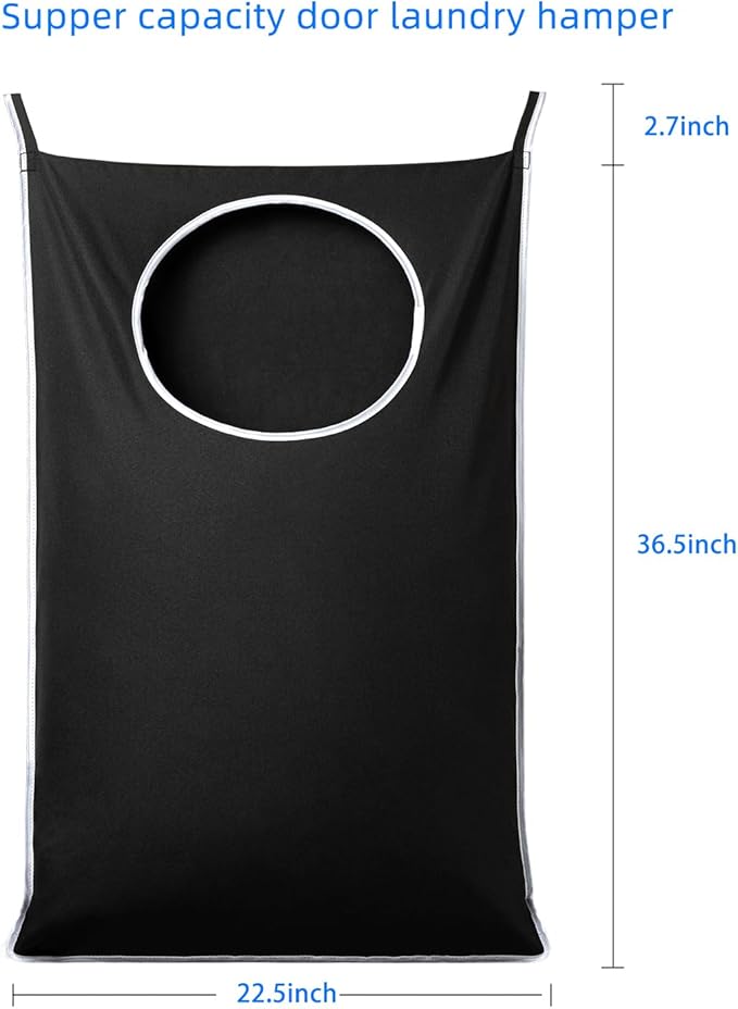 XL Hanging Laundry Hamper Bags, Door Laundry Hamper with 2 Types of Hooks for Dirty Clothes, Save Bathroom Space Size:36.5x 22 Inch Hanging Laundry Storage Bag (Black)