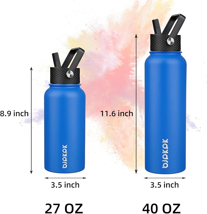 BJPKPK Insulated Water Bottles with Straw Lid, 27oz Stainless Steel Water Bottle with 3 Lids, Leak Proof BPA Free Metal Thermo, Mugs, Tumblers, Keep Cold Hot - Sapphire