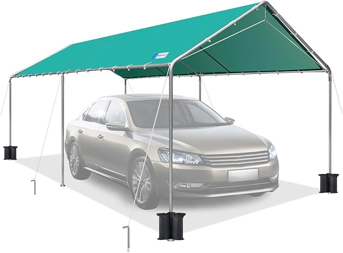 10x20 ft Heavy Duty Car Canopy Galvanized Frame Carport Outdoor Party Tent Boat Shelter with Reinforced Structure, No Sidewall - Green