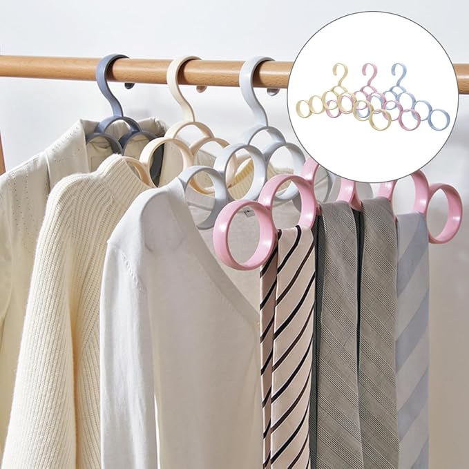 BESPORTBLE 3pcs Multifunctional Clothes Hangers with 6 Rings for Scarves, Ties, and Belts, Household Wardrobe Accessory Organizer, Convenient Non-Slip Storage Solution for Closet Random Color