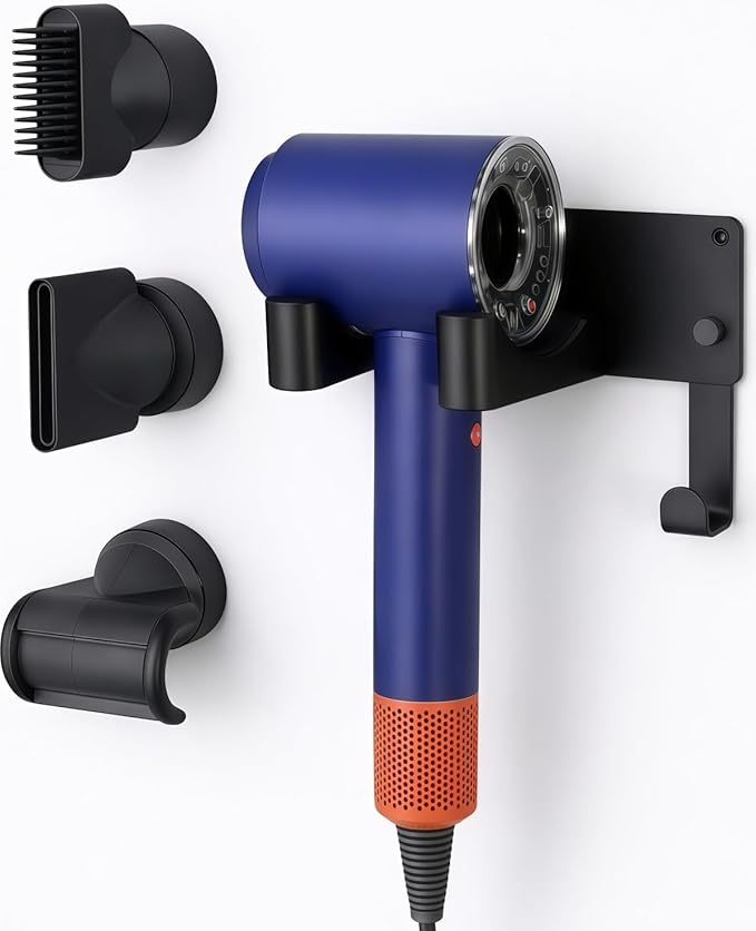Hair Dryer Holder, Hair Dryer Holder Wall Mounted Self Adhesive Hairdryer Holder forDyson Aluminum Blow Dryer Holder Wall Mounted Black Hairdryer Hanger for Bathroom Black CHOCHOYAH