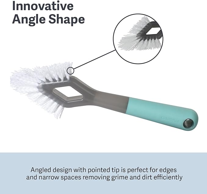 Casabella Smart Scrub Heavy-Duty Tile and Grout Brush for Tile Joints, Grout Cleaner Brush with Nonslip Handle, Gray/Aqua