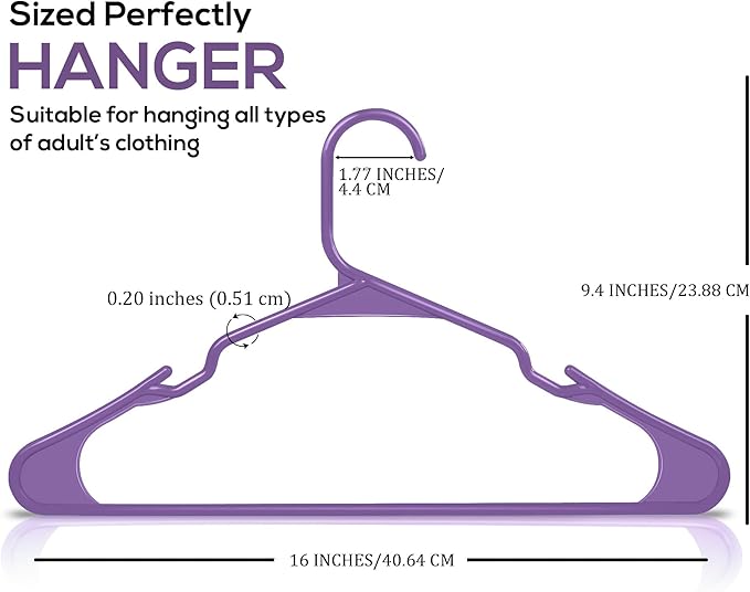 Utopia Home Plastic Hangers 50 Pack - Perfect Space Saving Clothes Hanger - Durable and Strong - Perfect Closet Organizers with Shoulder Grooves (Purple)
