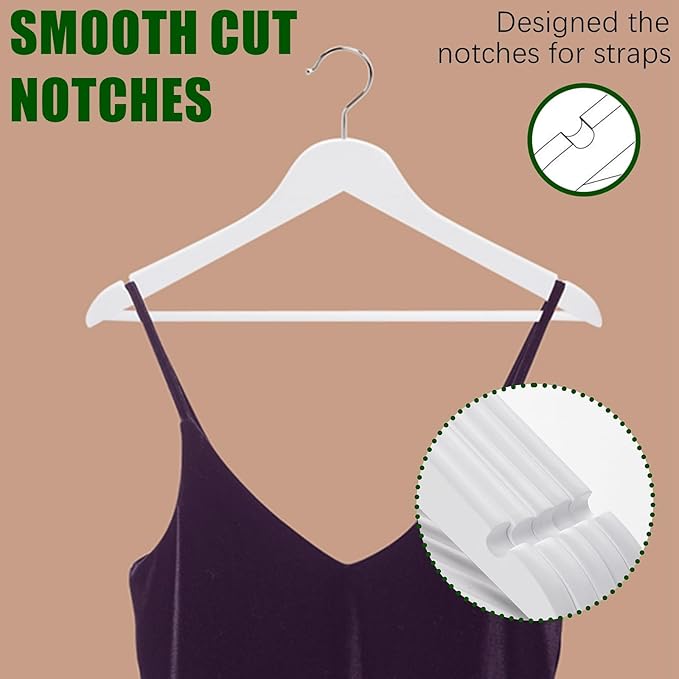 Amber Home 20 Pack Wooden Hangers with Non Slip Pant Bar - White Wood Coat Hangers for Shirts, Jackets, Dress