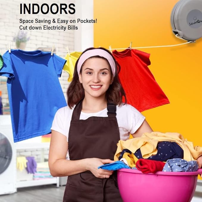 Pack of 2 Retractable Clothesline 40 Feet with 48 Clothes Pins | Heavy Duty Laundry Line Retractable | PVC Clothes line Retracting Indoor Outdoor Clothesline | Clothes Drying Line Wall Mount