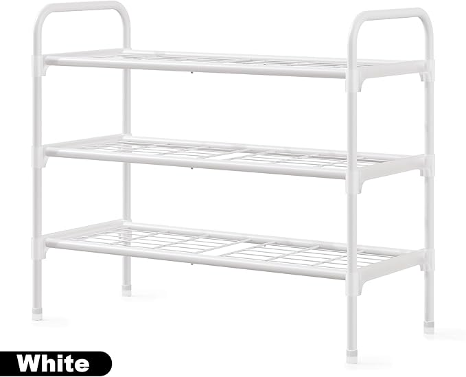 3-Tier Shoe Rack Organlzer, Rustproof lron, Spaclous Shoe Storage Shelf for Closet or Entryway, Fits Sneakers & Slippers, White