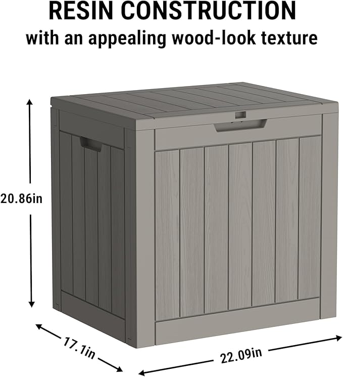 Mars Villa 31 Gallon Deck Box, Waterproof Weatherproof and UV Resistant Resin Storage Bin with Lockable Lid, for Outdoor Patio Furniture Cushions, Pool Supplies, Garden Tools, Greige