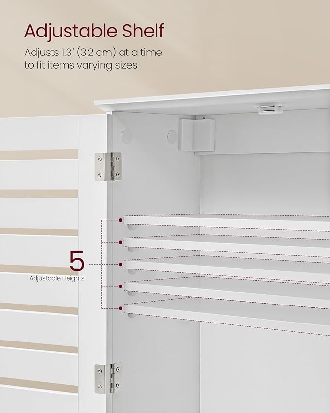 VASAGLE Bathroom Wall Cabinet, Medicine Cabinet, Wall-Mounted Bathroom Storage Cabinet, with Adjustable Shelf, Double Slat Doors and Open Shelf, 7.9 x 23.6 x 27.6 Inches, Cloud White UBBK028W01