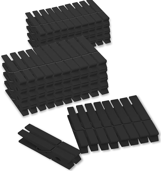 100 Pack Wooden Clothespins for Crafts, Colored Clothes Pins for Hanging Pictures Clothing Classroom, 2.9 Inch, Black