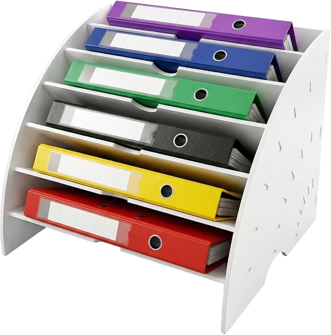 6-Tier File Holder Organizer, Document Clipboard Holder (13.2x11.4x11.0 Inches), Sturdy File Storage Rack for Office, Home & School Binders, Paperwork & Supplies, White