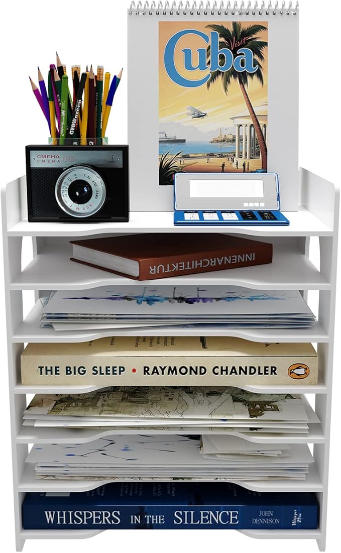 Natwind 7-Tier 10”x12” Scrapbook Desk Organizer,Paper Organizer,File Organizer,Letter tray,Paper Sorter,White File Holder for Home Office, School Classroom