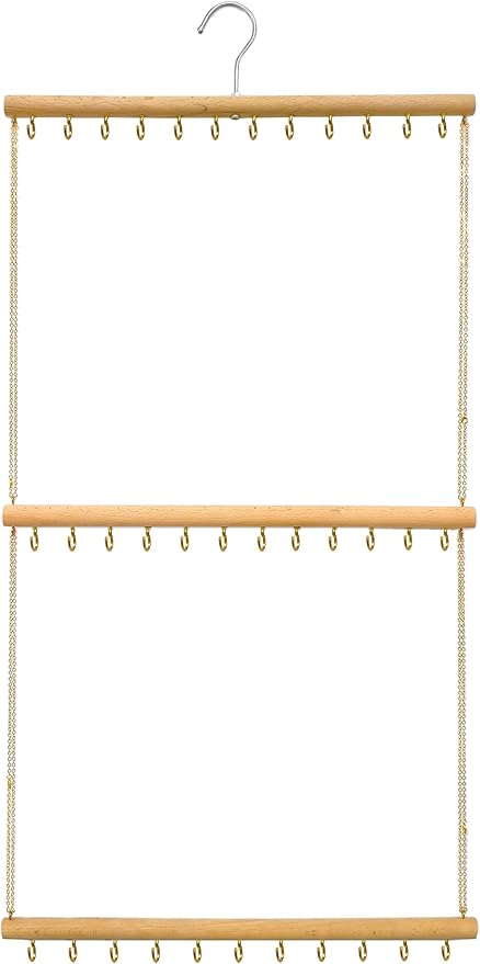 Hanging Jewelry Organizer with 36 Hooks - 15.7 Inch Hanging Wooden Display Rack for Necklaces, Bracelets, Earrings, Headbands - Space Saving Decor