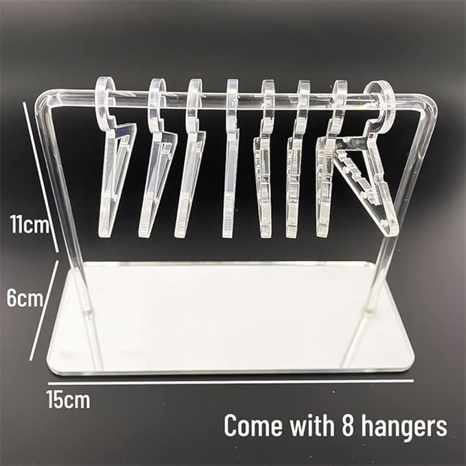 Earring Hanger Rack with 8 Mini Coat Hangers, Acrylic Earring Holder Display Stand, Ear Studs Hanging Earrings Organizer For Women Girls, Silver