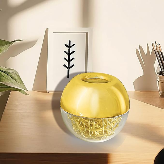 Magnetic Paper Clip Holder, Gold holder with Gold PaperClips 100pcs 28mm(1.1") Cute Office Supplies for Desk Organizer