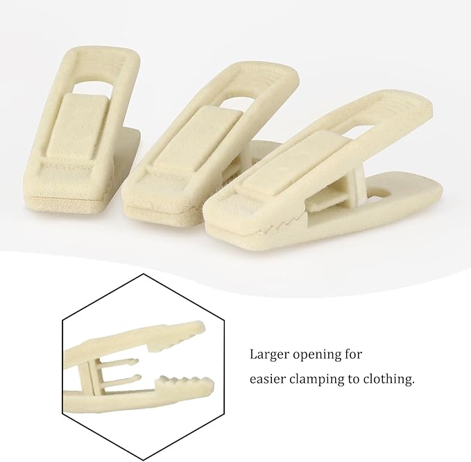 Tinfol Velvet Hanger Clips, 24 Pack Beige Pants Velvet Clips, Premium Large Opening Clothes Pin, Strong Finger Flocked Clip Perfect for Use with Slim-line Clothes Hangers