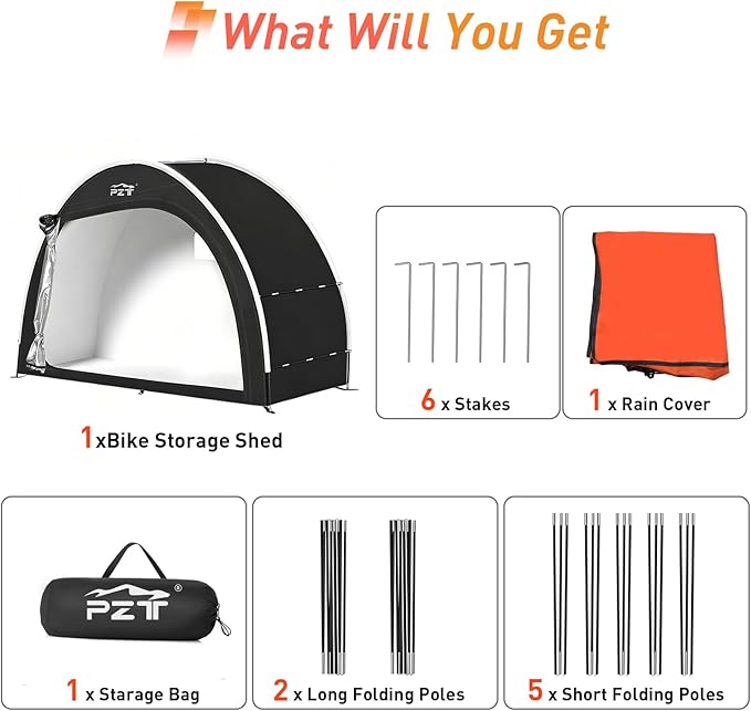Upgraded Bike Tent with Rain Cover, Portable Outdoor Storage Shed for 4-5 Bikes, 210D Oxford Fabric PU4000 Waterproof, Bike Shed/Bike Cover for Motorcycles, Garden Tools, Lawn Mower