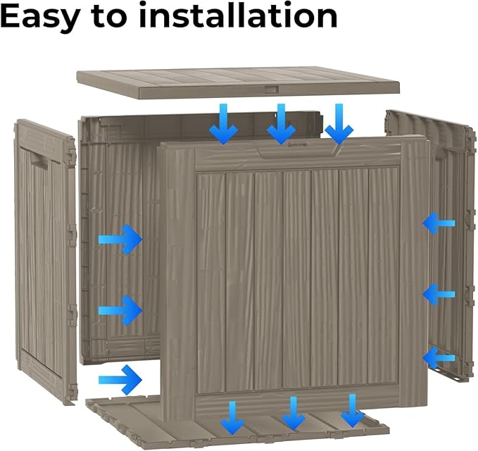 Outdoor Storage Box, 45 Gallon Resin Deck Box Waterproof for Patio, Poolside and Garden, Lockable UV-Resistant Storage Bin Bench Cabinet for Small Spaces, Grey