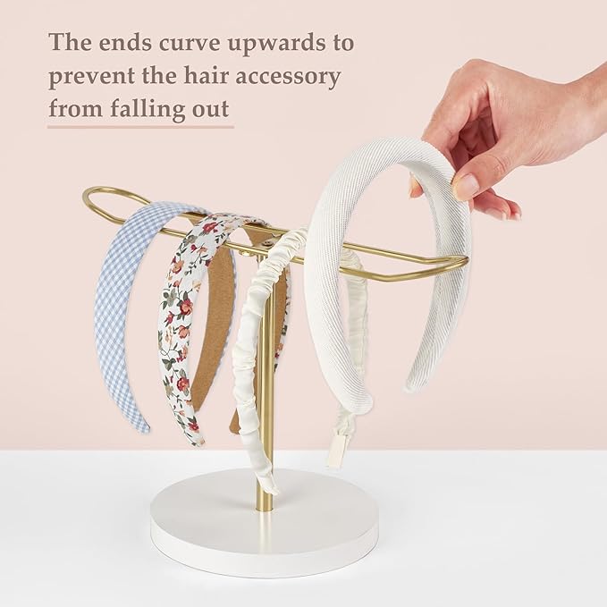Dahey Headband Holder Metal Headband Organizer Hair Hoop Display Stand Hair Accessories Organizer Storage Hair Ropes Bracelets Bangles for Women and Girls, Gold