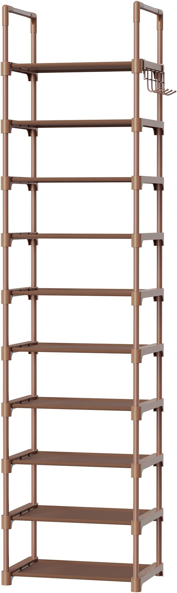 Kitsure Shoe Rack - 10-Tier Shoe Organizer with Detachable Fabric Shelves & Metal Frame, Tall Shoe Rack for Closet, Entrance, Living Room, 16.9" Wide - 10 Tier, Brown