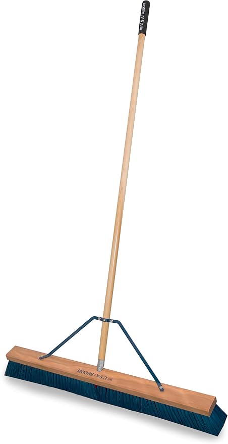 1-Pack - 36" Heavy Duty Outdoor Push Broom with 60" Handle. Ideal for Asphalt, Concrete & Heavy Debris. Durable American Made Steel Brackets-Stainless Steel Hardware. No Plastic. 100% USA Made