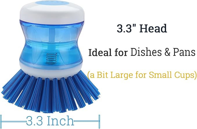 Dish Brush with Soap Dispenser for Dishes Pot Pan Kitchen Sink Scrubbing, Blue 2 Pack