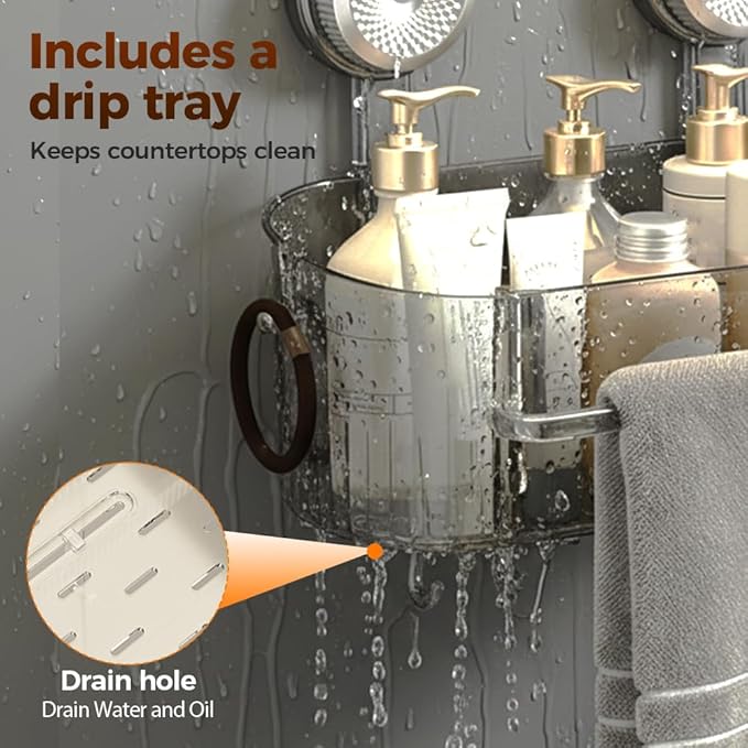 No-Drill Bathroom Suction Storage Box, 2026 Upgrade Removable Bathroom Hanging Suction Storage Box, Corrugated Suction Cup Storage Holder for Home, Bathroom Shower Caddy (Grey)