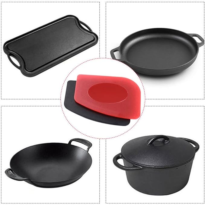 316 Upgraded Chainmail Scrubber with Silicone Handle Cast Iron Cleaner for Cast Iron Grill Pan Skillet Wok Bakeware Ergonomic to Hold Easy to Use Dishwasher Safe, Scrubber + Scraper + Towel (Black)