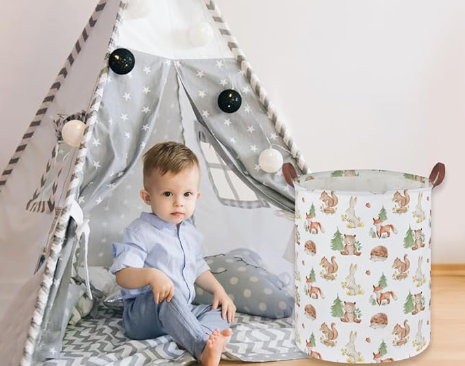 Kids Laundry Basket Animal Hamper for Nursery Woodland Hamper Cute Kids Storage Bin Organizer Room Decor for Home(Tree animal)