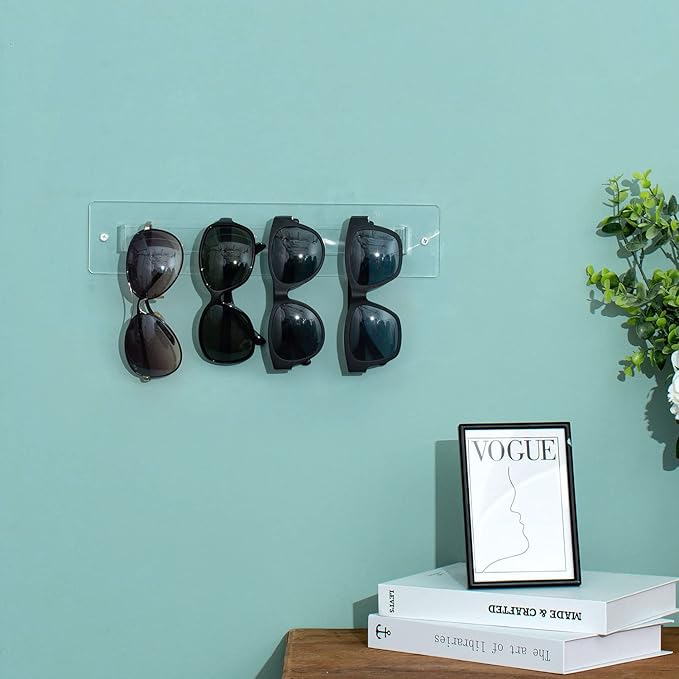 MyGift 13 Inch Premium Clear Acrylic Sunglasses Holder Wall Mounted Organizer Rack, Decorative Entryway Hanging Eyewear Display for Shades Reading Glasses Jewelry