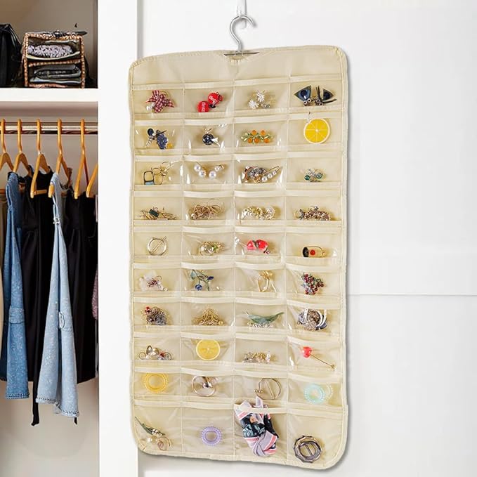 3PCS Hanging Jewelry Organizer with 80 Pocket Double-Sided Jewelry Holder Storage Wall Door Closet Accessories Organizer for Earrings, Necklaces, Rings (Black)