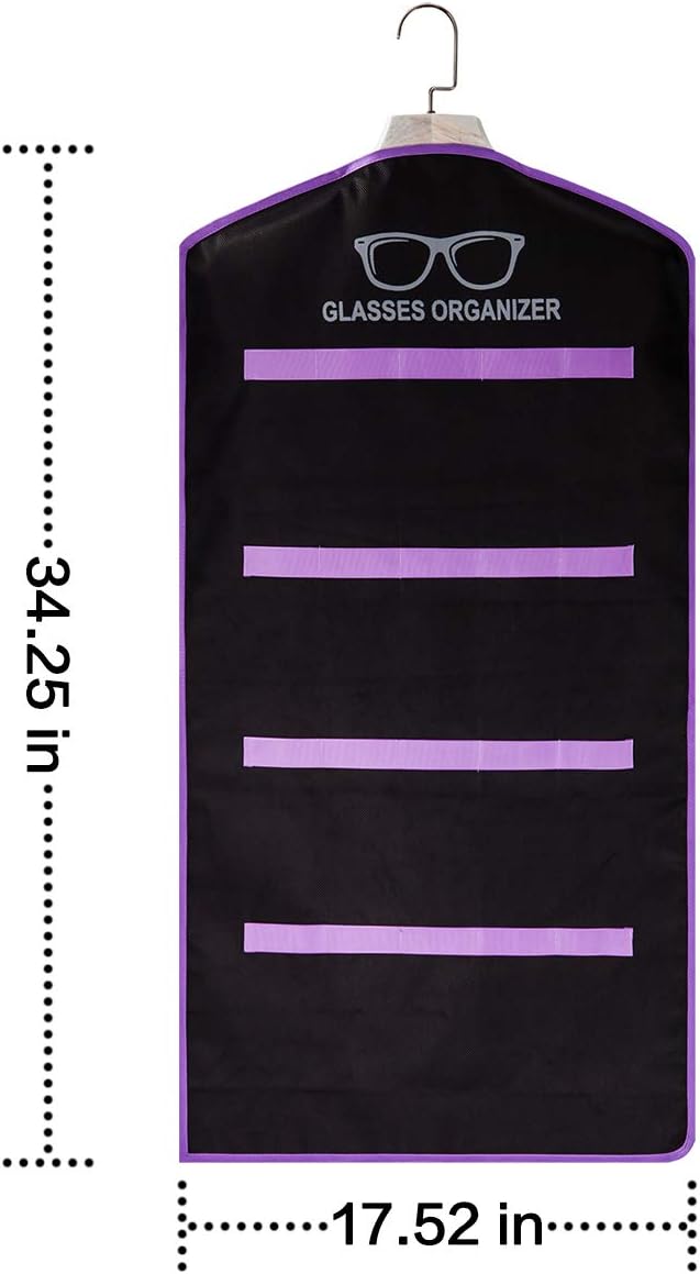 TRIUMPH VISION Black Purple Wall Sunglasses Organizer Storage 20Slots - Hanging Glasse Display Stand Durable Oxford Sunglasses Case