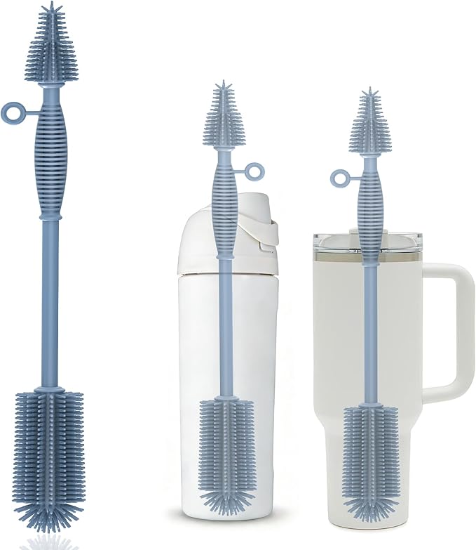 Silicone Bottle Brush,Double Sided with Sturdy Handle,Easy to Clean & Scratch-Free Brush for Baby Bottles,Sports Bottles,Insulated Bottles and 30/40 oz Tumblers (Blue)