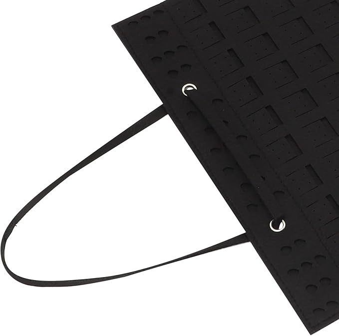 Hanging Jewelry Organizer Bag, Thickened Black Felt Storage Pouch with Multiple Pockets, Jewelry Felt Hanging Display Holder for Earrings Necklaces, Home Closet Accessory Organizer