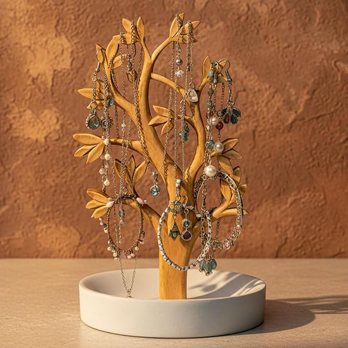 Decozen Jewelry Organizer Hanging Tree Stand - Necklace Holder Jewelry Organizer For Women with a Ring Dish Tray for Mothers Day Gifts, Valentines Day Gifts for Her, Gift for Mom, Home Decor