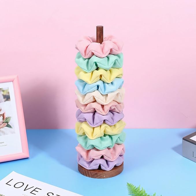 2 Pcs Scrunchie Holder Stand Hair Tie Organizer Vertical 15-20 Scrunchies Hairs Accessories Organizer Display Scrunchy Wood Hair Tie Holder Storage for Women Bathroom Bedroom Decor (Walnut wood, large)
