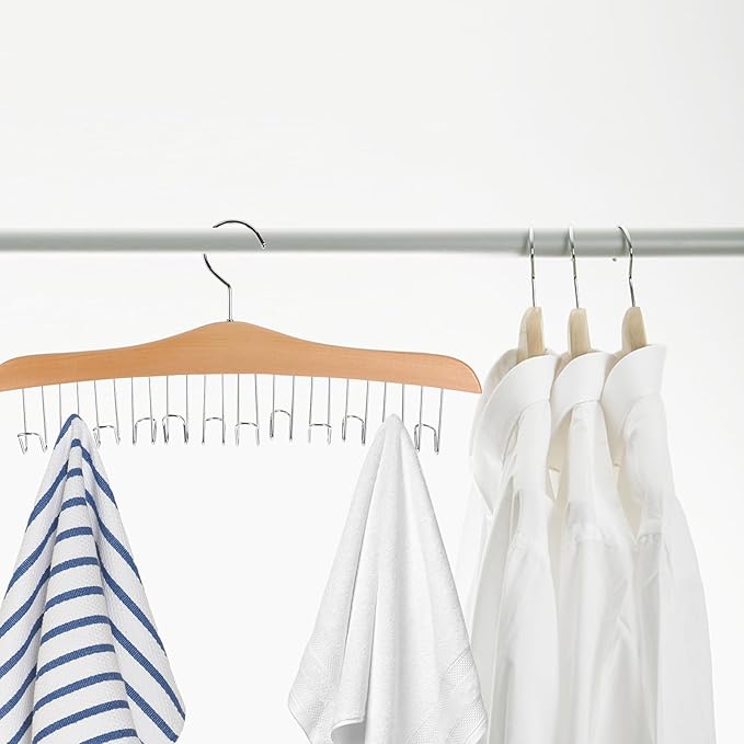 COHEALI Wooden Belt Organizer Rack with Multi-Functional Non-Slip Hooks Belt Hanger for Closet Storage Accessory Organizer Scarves Hats and Bags Natural Wood Color Space-Saving Home Use
