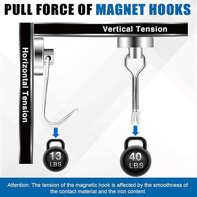 LOVIMAG Hooks, 40lbs+ Magnetic Magnet Hook 2026 Cruise Cabin Ship Essentials Heavy Duty Strong Refrigerator Fridge Hanging for Classroom Beach Vacation Kitchen Grills Home Mug Hanger (6 Pack), Silver