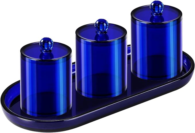 SheeChung Acrylic Vanity Tray, 2 Pack, 9.65 in x 4.5 in x 0.79 in, Catchall Tray, Countertop Sink Tray Dispenser, Sturdy Holder for Cabinet, Shelf, Cupboard, or Closet Organization (Blue)