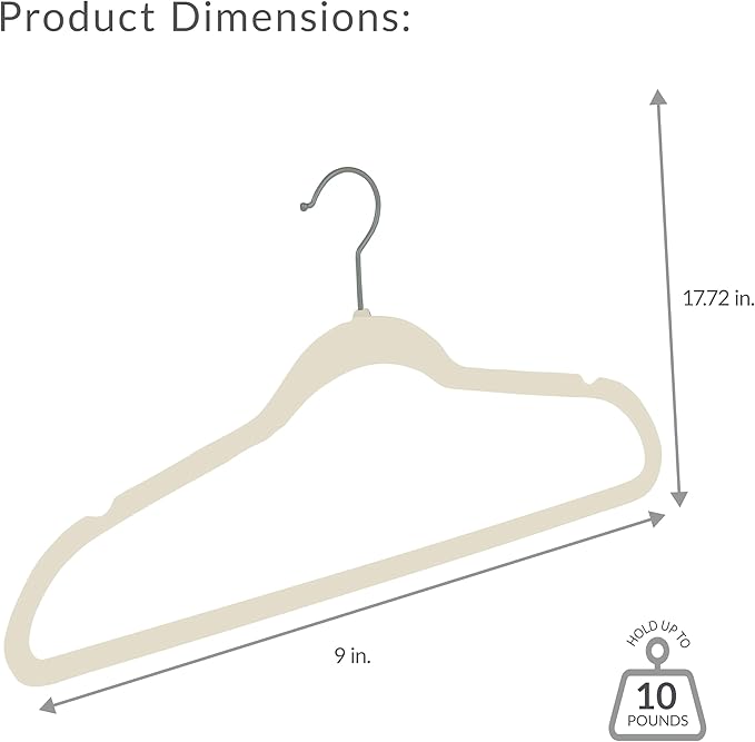 Simplify Slim Velvet Clothes Hangers | 25 Pack | Non-Slip | Shirts | Suit | Pants | Dresses | Garments | Closet Storage & Organization | Durable | Ivory