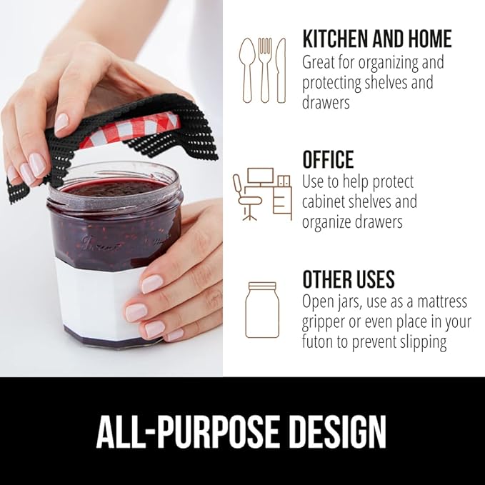 GORILLA GRIP powerGRIP Drawer Shelf and Cabinet Liner, Thick Strong Hold, Non-Adhesive Liners Protect Kitchen Cabinets and Cupboard, Bathroom Drawers, Easy Install, Breathable Mat, 17.5" x10', Black