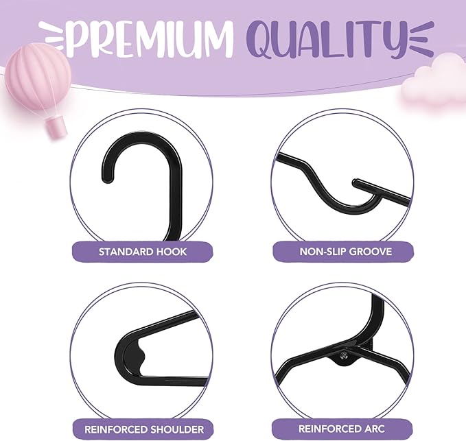 HOUSE DAY Plastic Baby Hangers for Closet 60 Pack, Durable Plastic Kids Hangers for Baby Clothes, Thin & Compact Childrens Hangers, Space Saving Black Baby Hanger, Small Hanger for Kids Clothes