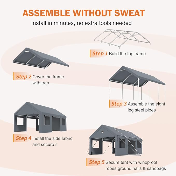 Carport 12X20 Heavy Duty,Carport Canopy with Side Door,Portable Car Ports Garage,Outdoor Car Shelter All Weather