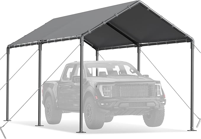 Carport 10x20 Ft Heavy Duty Canopy Steel Canopy Storage Shed,Portable Garage Party Tent,Portable Garage All-Season Tarp for Carport Grey