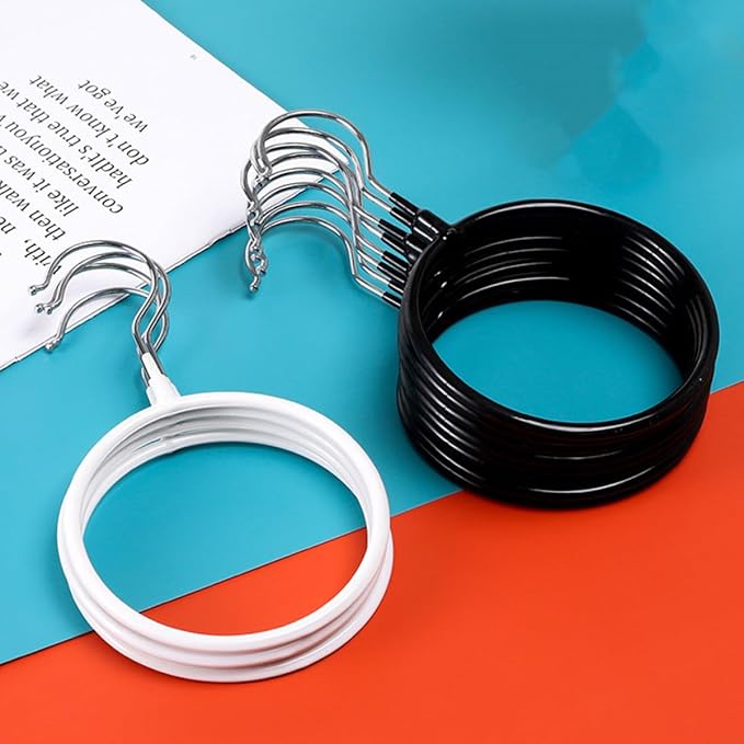 4pcs Black Plastic Coated Metal Round Scarf Hanger Rings, Multi-Functional Tie Rack Organizer for Closet, Scarf Storage and Belt Holder, Small Large Size Clothes Accessory