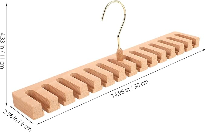 Veemoon Wooden Belt Rack and Tie Organizer with 14 Slots, Wall-Mounted Beech Hanger for Men’s Closet Storage and Multi-Function Accessory Organizer Wood Color