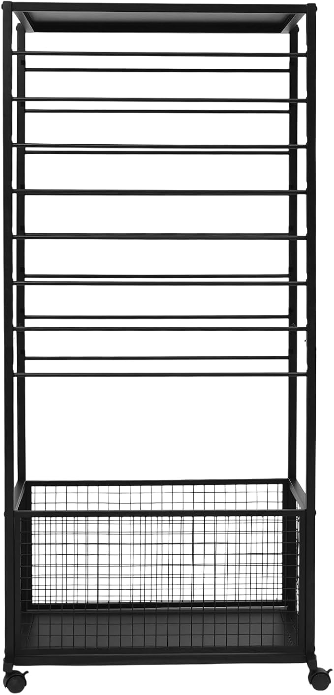 Ribbon Organizer Rack, Double Sided 16-Tier Ribbon Holder Organizer Rack, Flower Wrapping Paper Storage Stand, Scarf Tie Belt Towel Display Shelf Sewing Station Cart (Black)