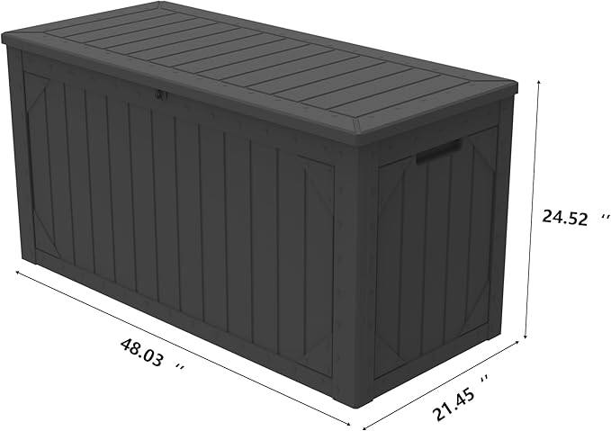 Outdoor Storage Deck Box Waterproof, 100 Gallon Large Lockable Patio Storage Bin Chest, Resin Outside Container Seat Bench for Furniture Cushions, Pool Accessories, Garden Tools & Delivery, Black