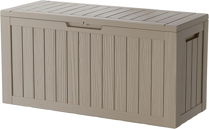80 Gallon Lockable Resin Outdoor Storage Box, Waterproof & Weather Resistant Deck Box for Patio Cushion, Garden Tools & Pool Accessories, Grey