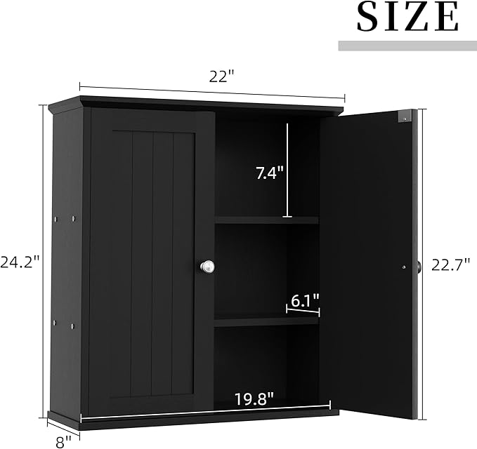 Shintenchi Bathroom Wall Medicine Cabinet with 2 Door, Bathroom Storage Organizer Over The Toilet,Space Saving Storage with 3-Tier Shelves,Black